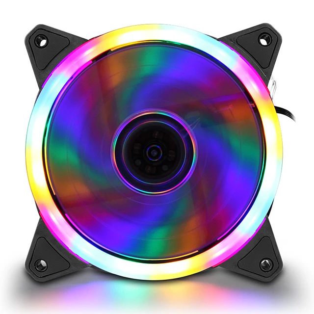 

Dual-ring colorful 12CM computer case host cooling fan, dual-aperture RGB light effect mute