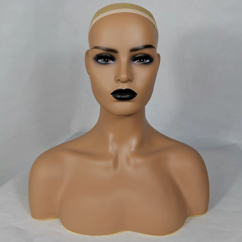 

Realistic Mannequin Head with Shoulders PVC Mannequin Head with Shoulders for Wig Female Mannequin Head and Bust, As the picture