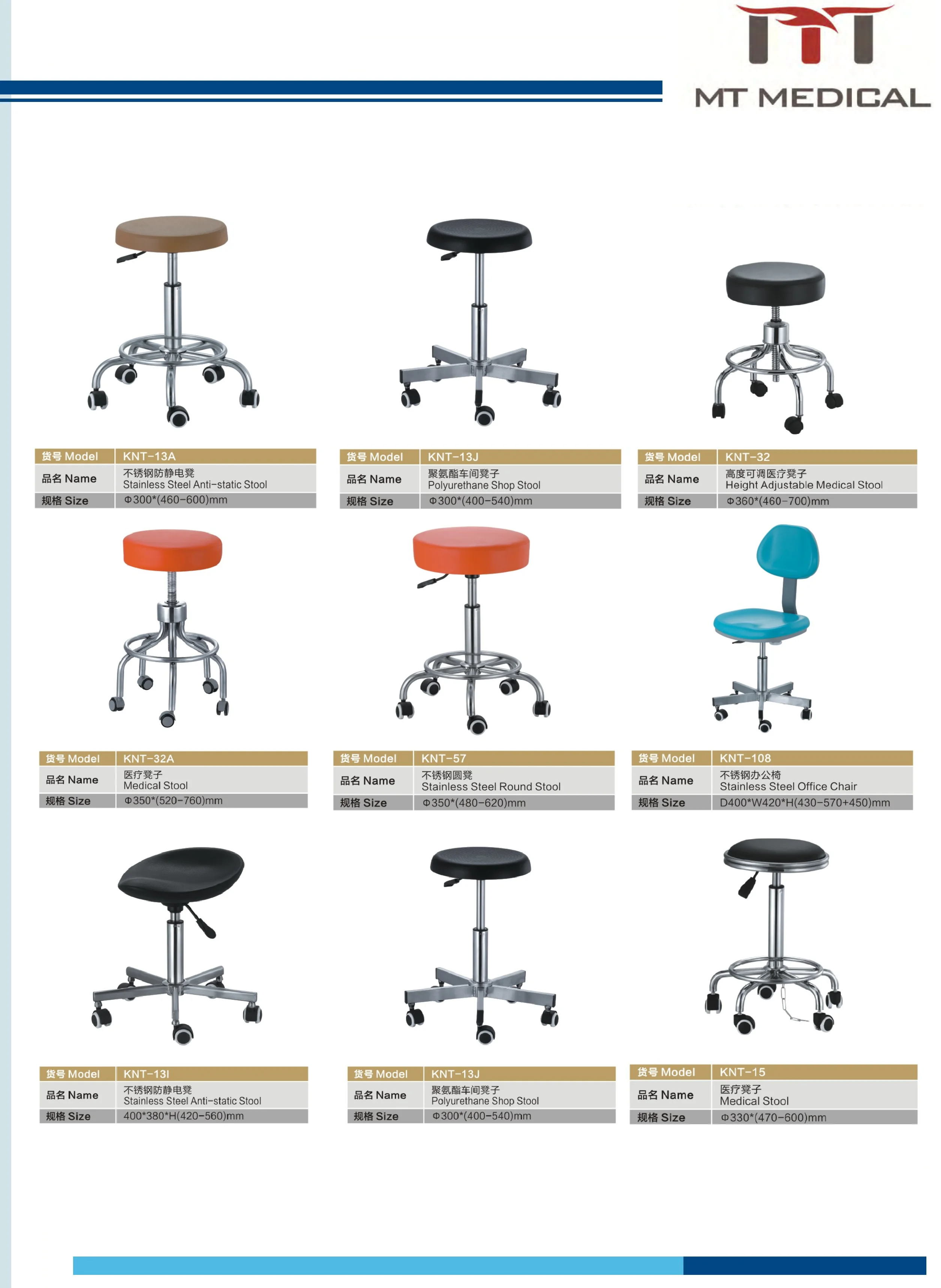 
Height adjustable doctor used hospital medical lab stool 