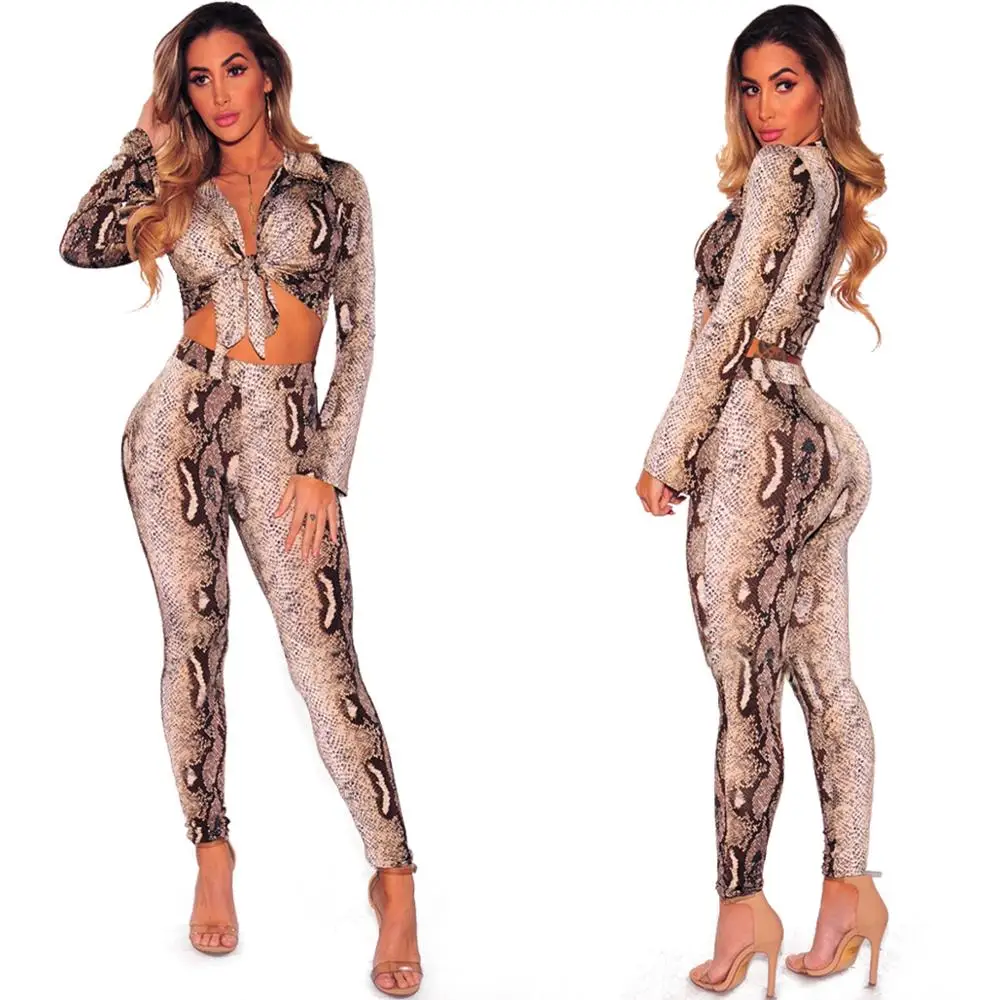 

Sexy Python Pattern Lapel Tie Slim Long Sleeve Women Tights Set, Picture