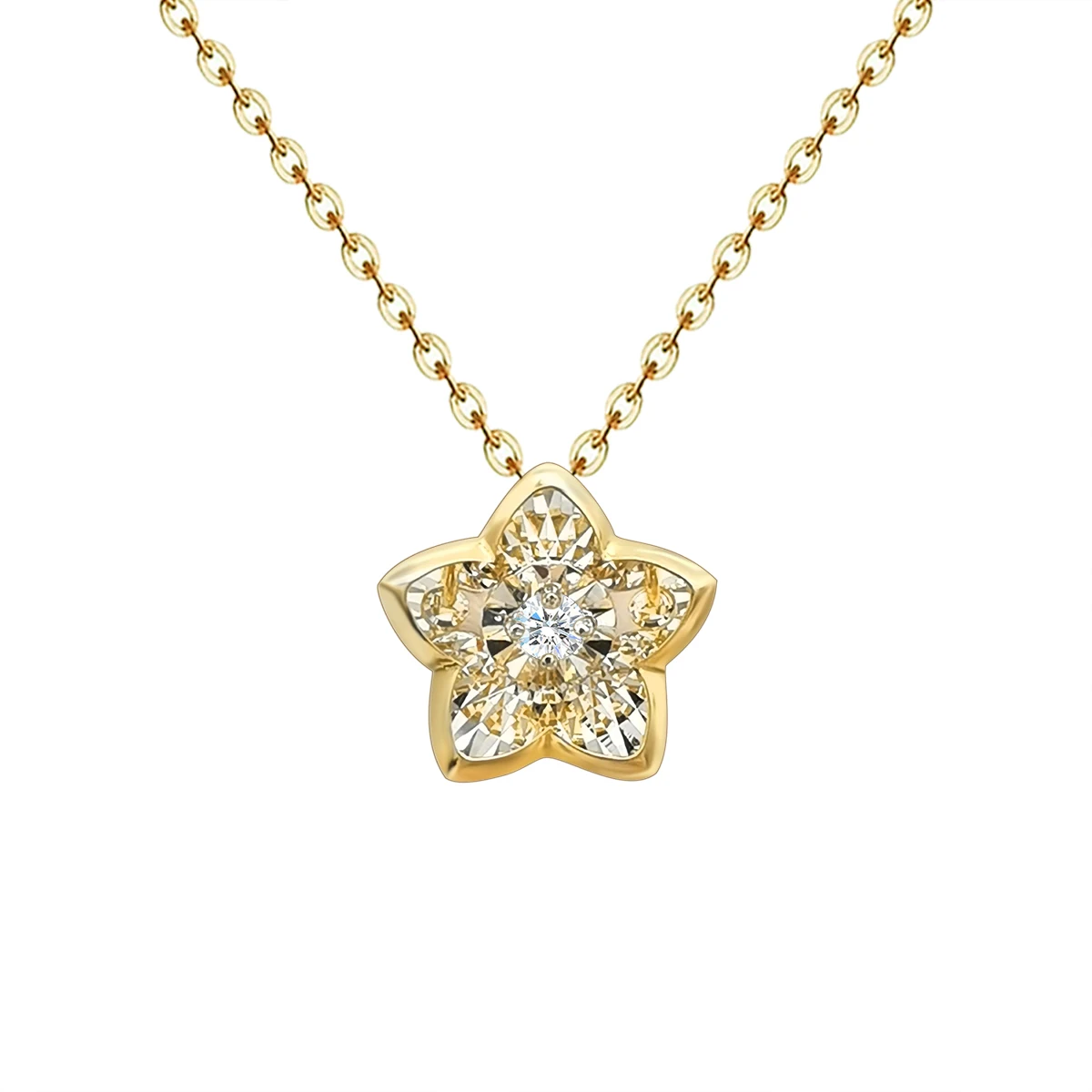 

18K Real Gold Fashion Dancing Diamond Flower Star Necklace 18K Pure Solid Gold Natural Diamond Necklace Jewelries