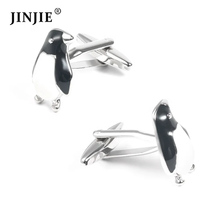 

Ready to ship cute style enamel animal penguin cufflinks silver plated for men