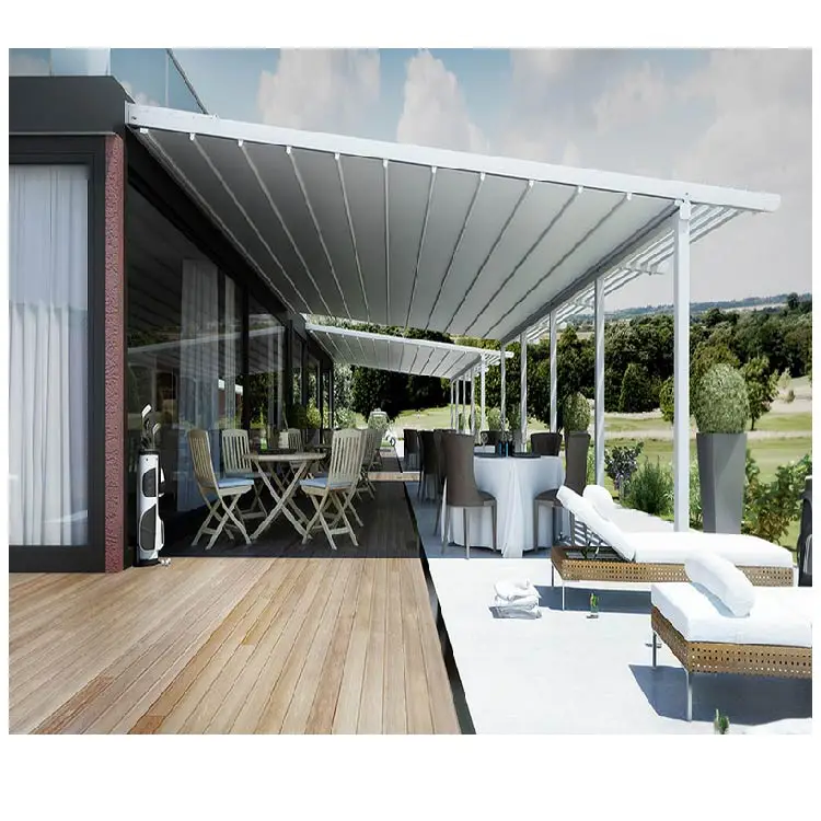 

Topwindow Automatic Louvers Pavilion Aluminium Portable Sliding Roller Roof Awning Metal Pergola With Canopy, Customized colors