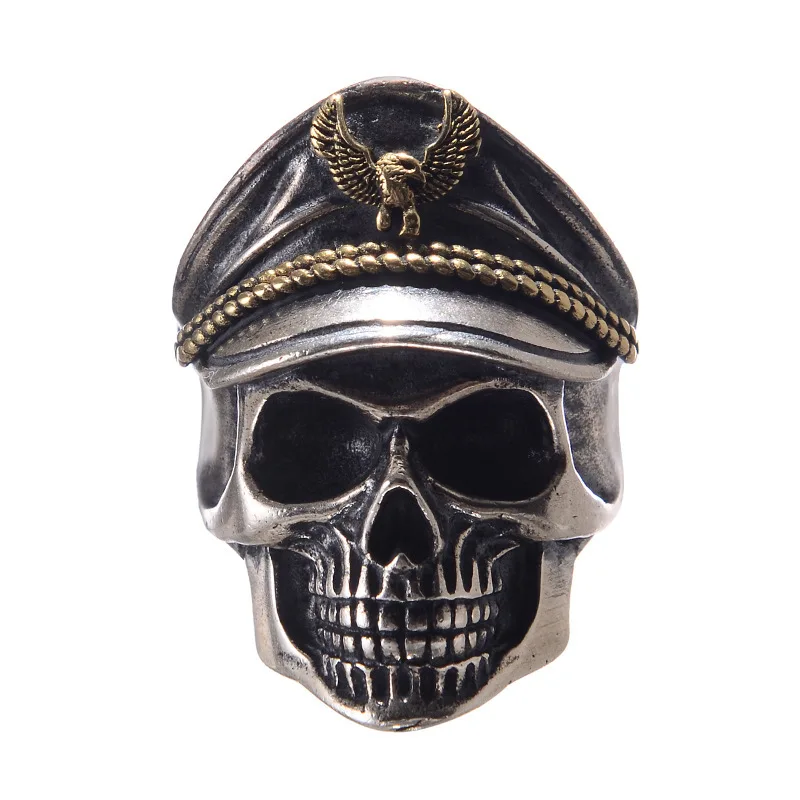 

Punk Personality Skull Rings Officer Captain Alloy Opening Adjustable Jewelry Index Finger Ring For Men's Accessories, As picture