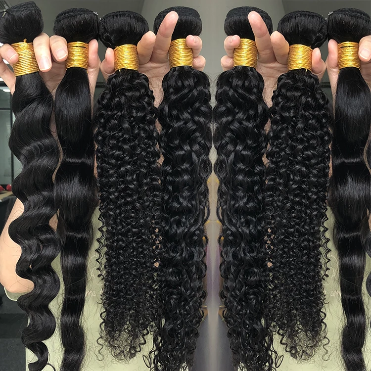 

Customize Length Texture Cuticle Aligned Remy Peruvian Human Hair Bundle 1B Black Curly Deep Wave Virgin 40 Inch Raw Bundles, 1b natural color
