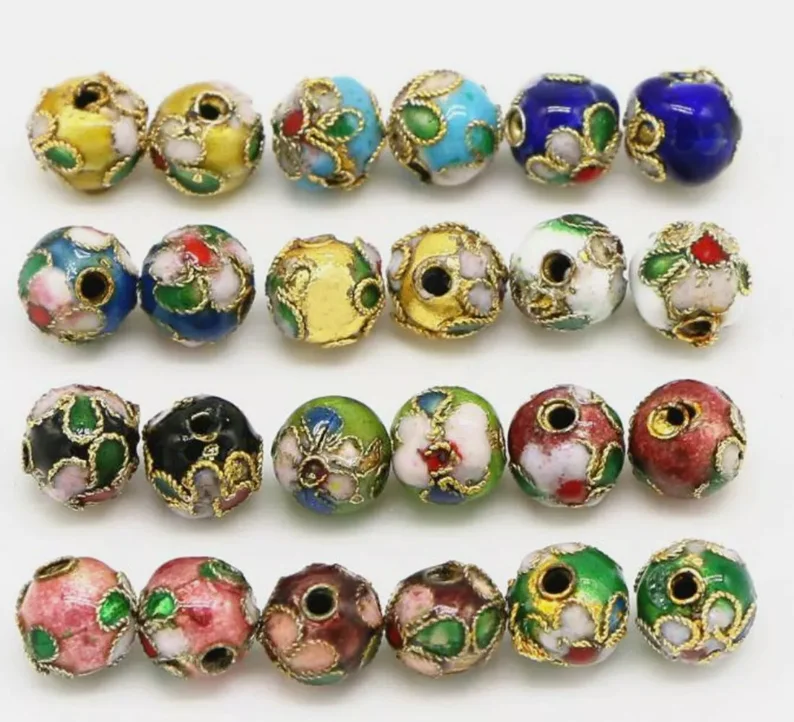 10PCS Handmade Cloisonne Beads Loose Beads Jewelry Making Round Mixed Color