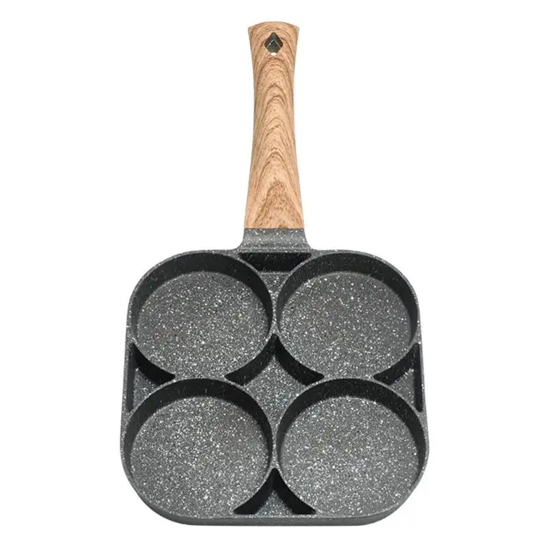 

4 Hole Fried Egg Burger Pan Non-stick Ham Pancake Maker Wooden Handle Suitable For Gas Stove And Induction Cooker Kitchen Tools, As is shown in