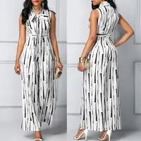 

New Ladies Fashion Dress 2017 Design Stylish Women Jumpsuit Sleeveless High Waist Printed White Jumpsuit