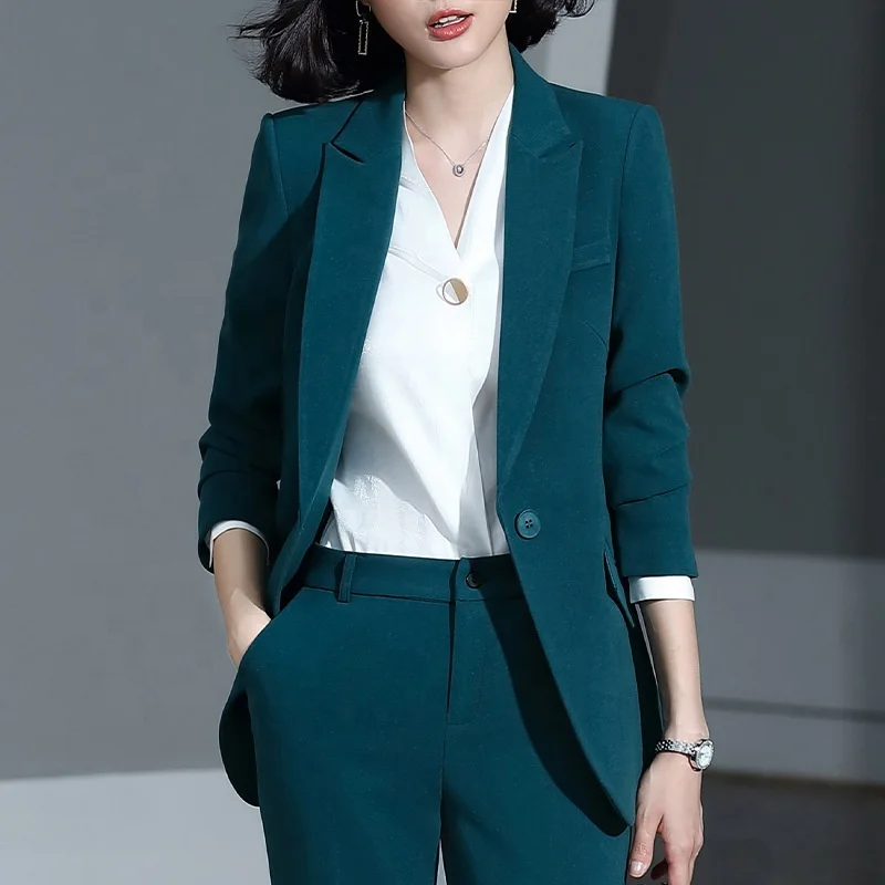 

Women's suits autumn and winter new single buckle fashion professional decoration body slim trousers women's two-piece suit