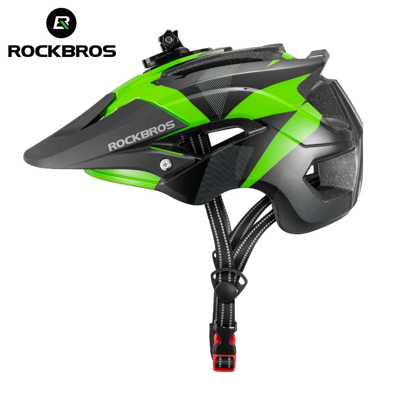 

ROCKBROS Bicycle Cycling Helmet With Rear Light Front Light Camera Holder Mtb Bike Helmet, Purple/black/green