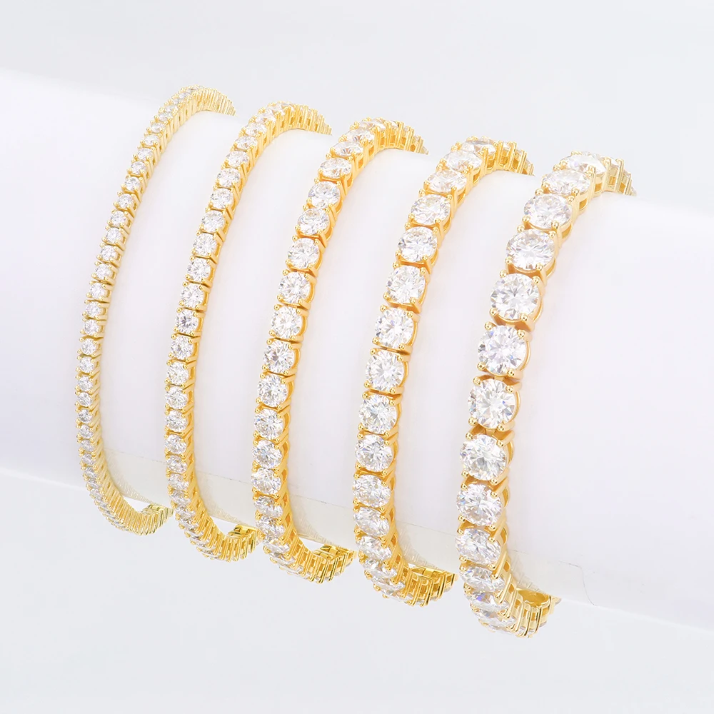 High Grade Polished 925 Silver Round Shape 2-6mm Mossanite Diamond Tennis Bracelet Gold Plated Fashion Jewelry for Young