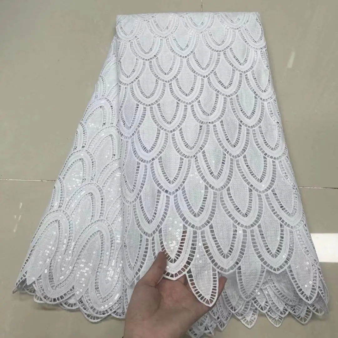 

African cord white lace fabric with sequins