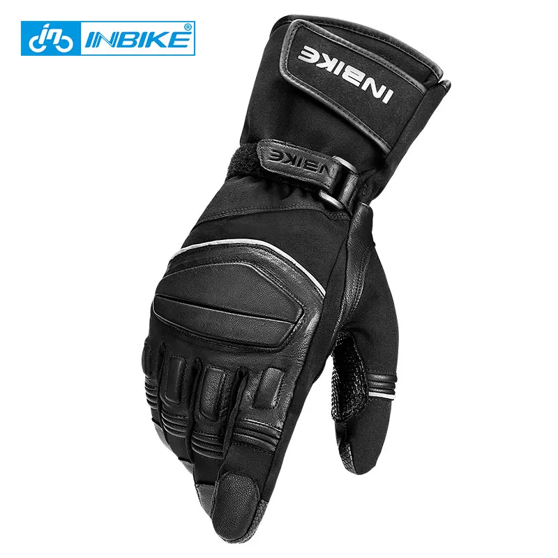 

INBIKE Leather Waterproof Thermal Fleece Longer Wrist Part Racing Motocross Motorcycle Gloves CW861, Black