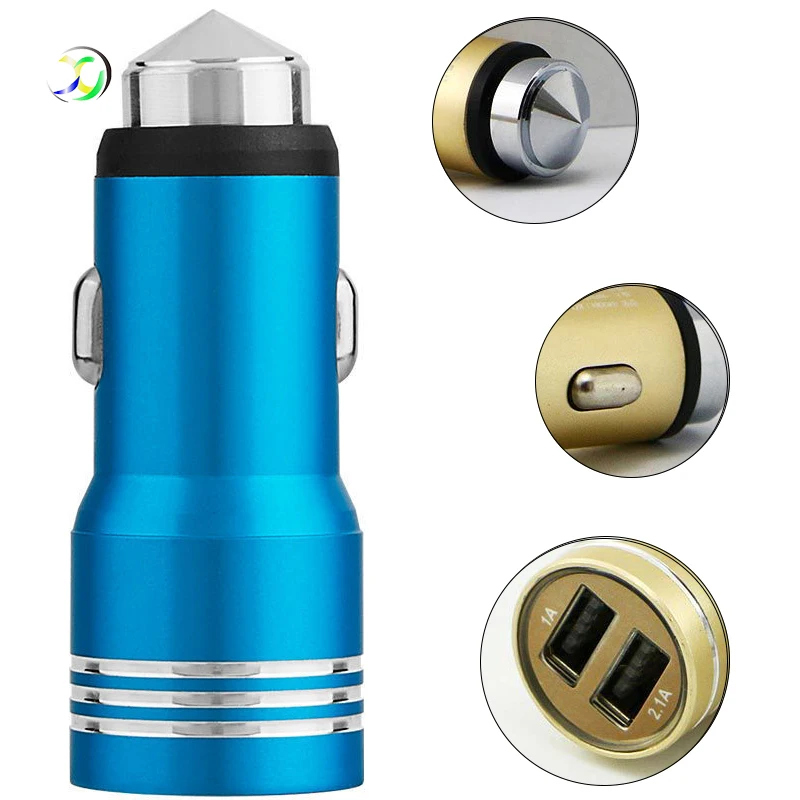 

Safe Emergency Hammer Car Charger Cone 12v Aluminum Phone Dual Port Usb Car Charger, White/black/silver/red/gold custom charger