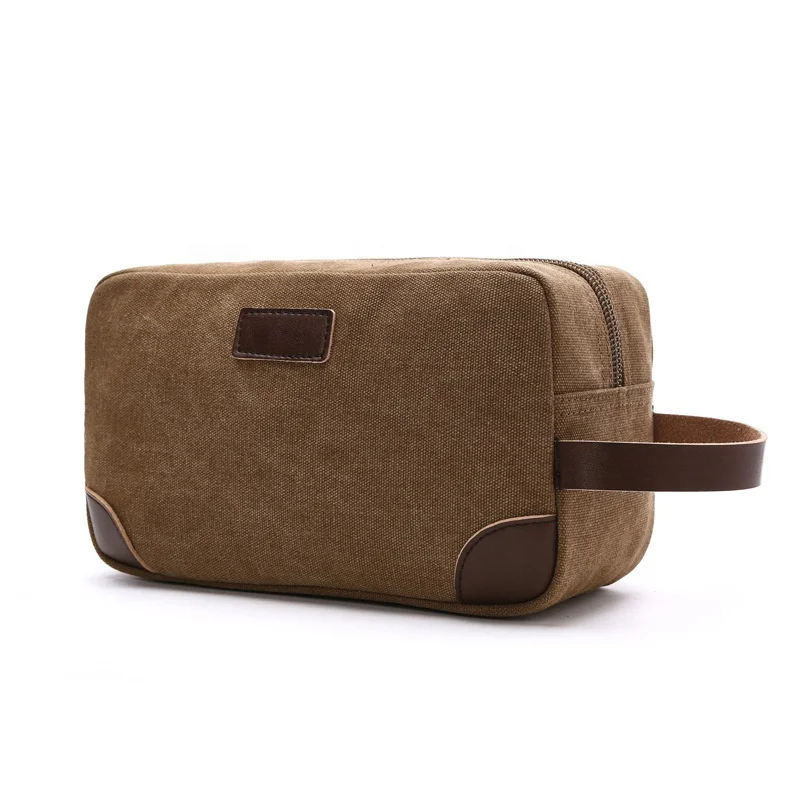 

Private label makeup bag zipper closure canvas toiletry bag for men's travel