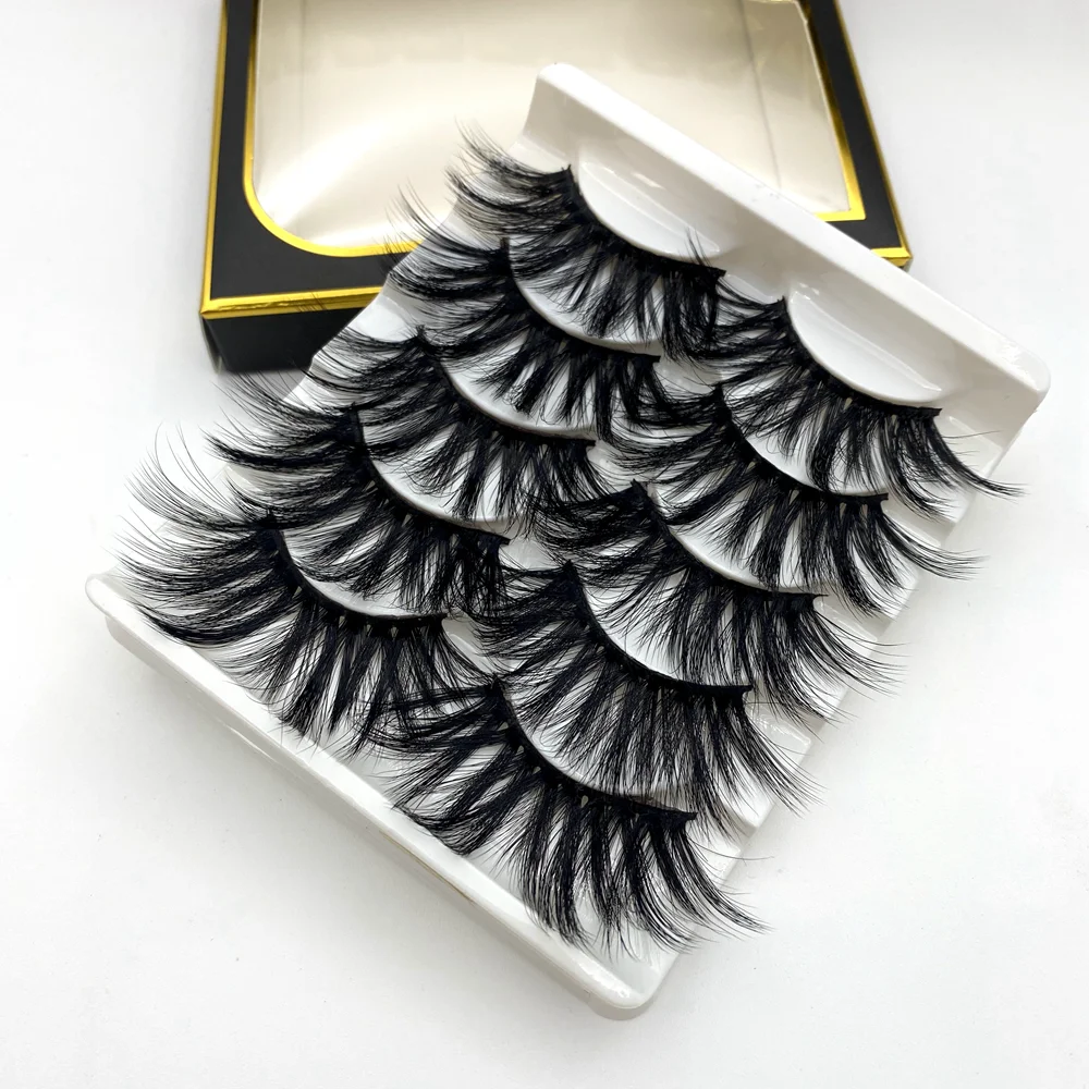 

Custom Private Label Wholesale False Lashes Fake Eyelashes 5Pair In One Lashbook 25MM 3d Mink Eyelashes Vendor, Natural black mink eyelashes