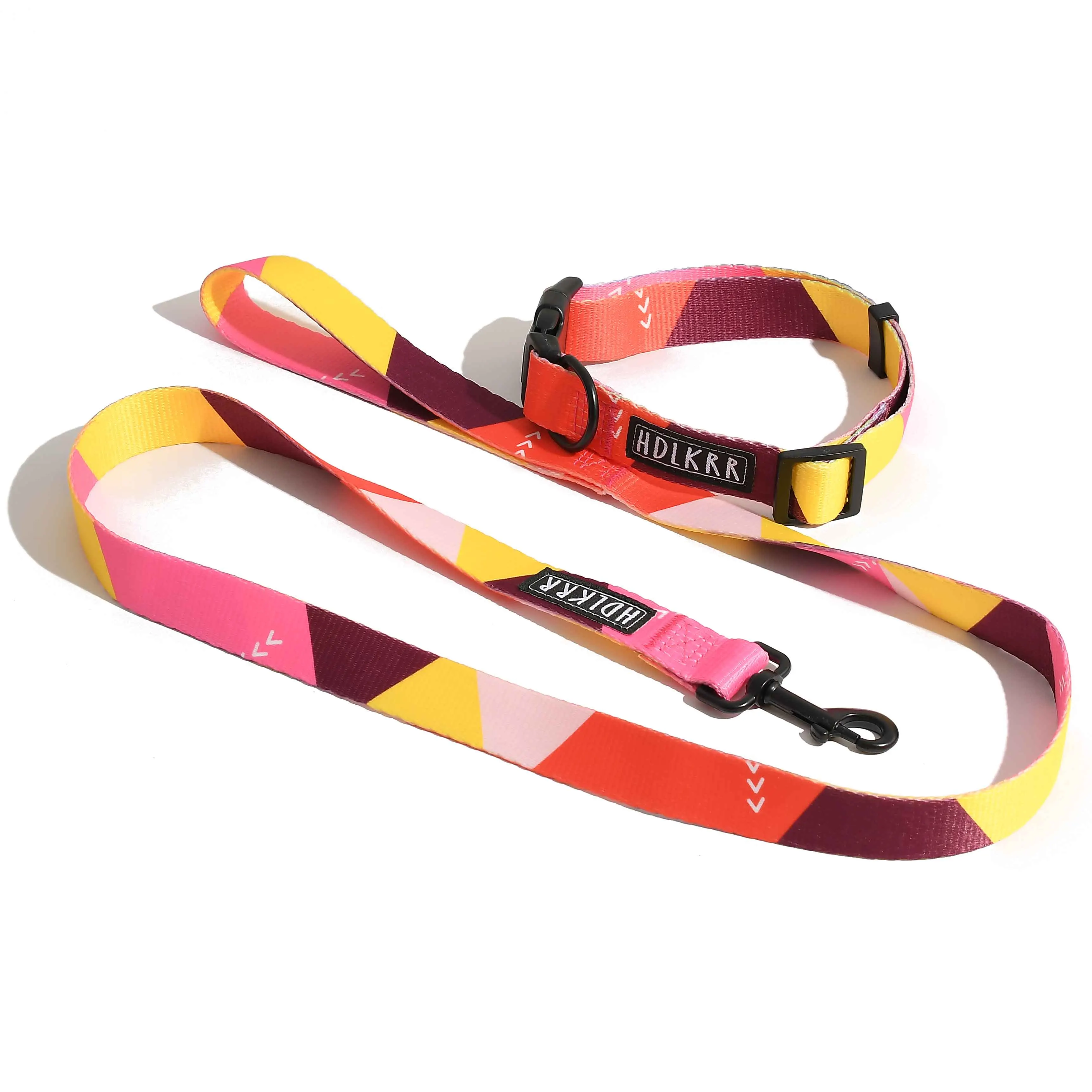 

Memphis Art Style Dog Collars and Leash Set Adjustable Puppy Collar with Matching Size Flat Leash for Small Medium Dog Cats, As picture