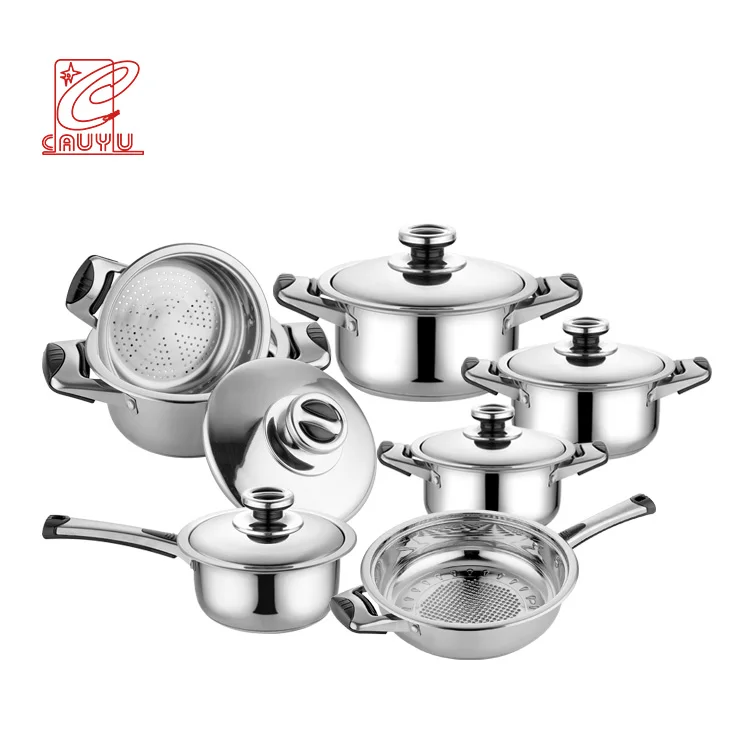 

12pcs stainless steel kitchen pot cookware sets kitchenware cookware, Stainless steel color