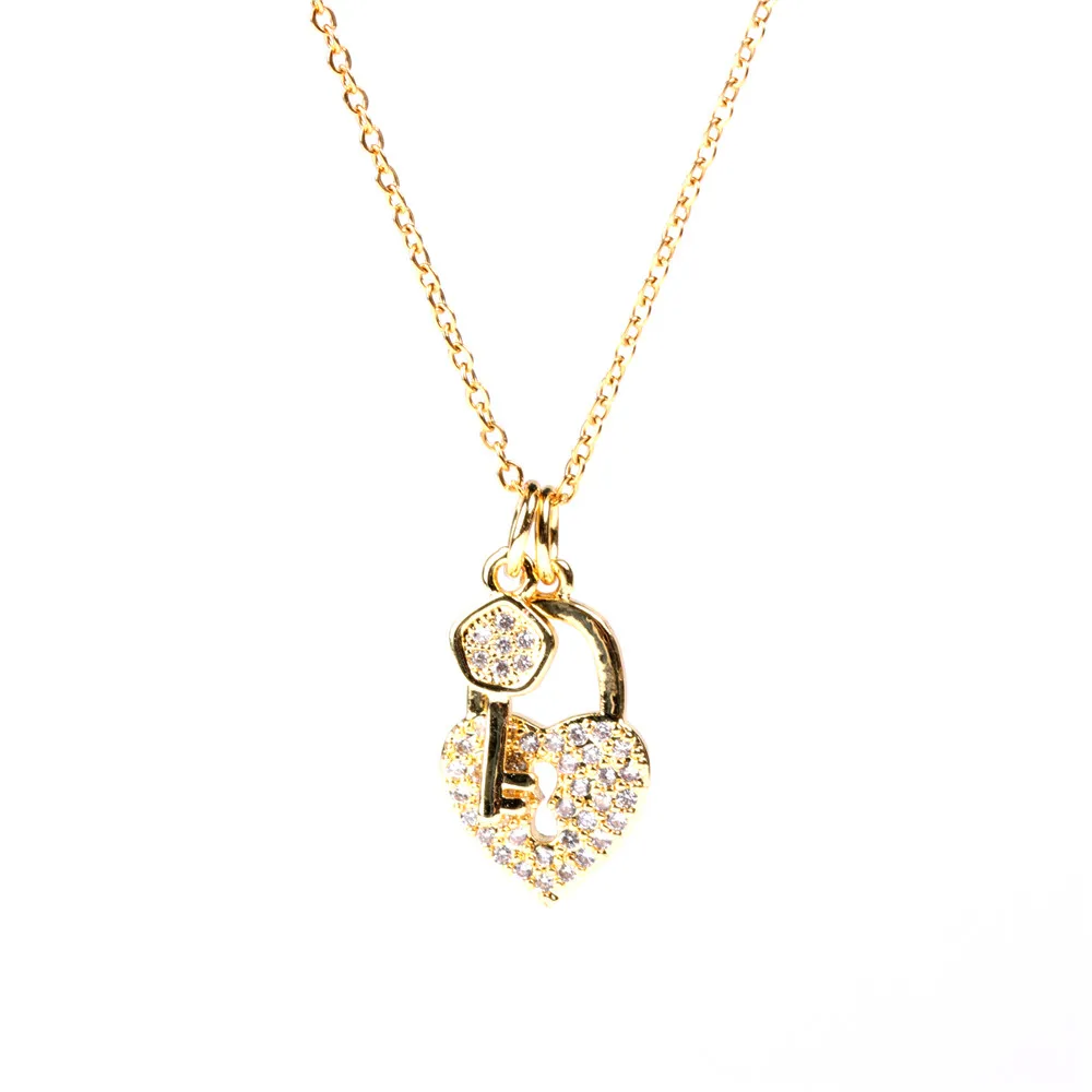 

2021 Sailing Jewelry Lock Heart-shaped Pendant Necklace Diamond Love Lock Pendant Love Lock Key Clavicle Chain Necklace