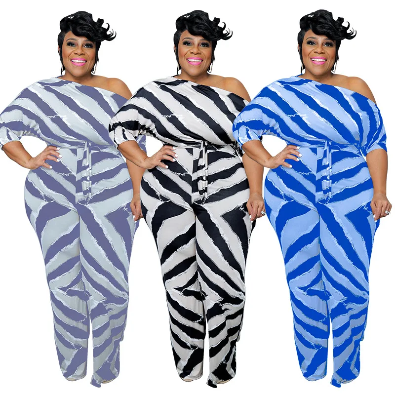 

D218115 2022 Summer jumpsuit for woman fashionable printed zebra stripes black and white casual lady plus size jumpsuits, 3 colors