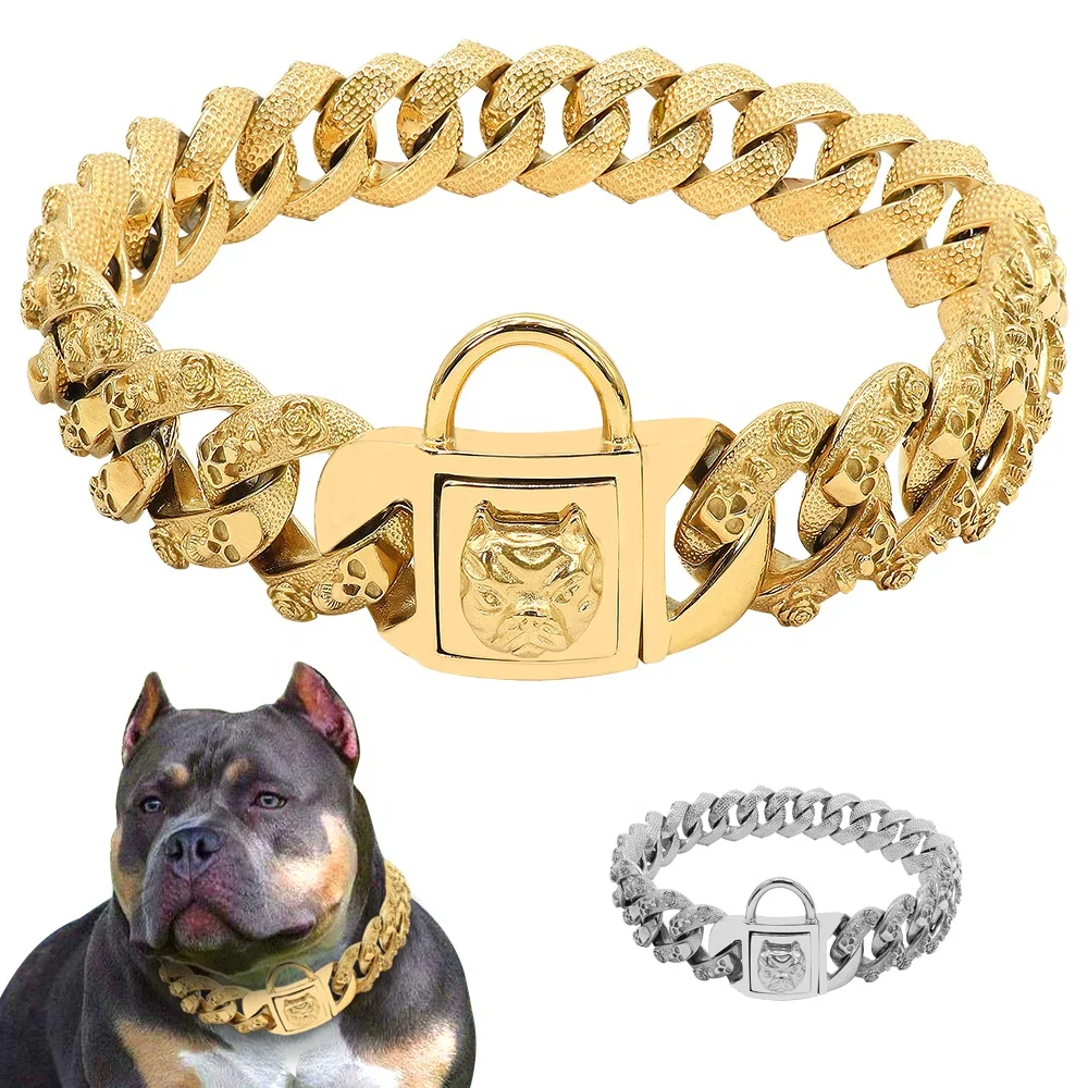 

Wholesale Luxury Floral And Ghost Pitbull Cuban Metal Chain Collar
