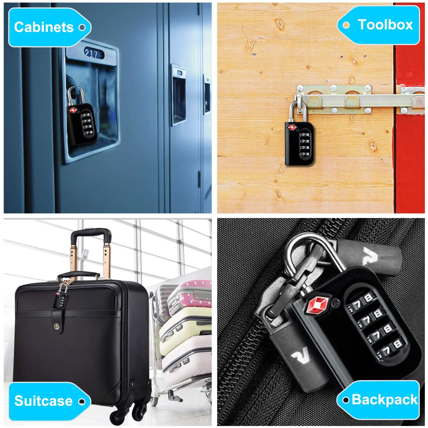 4 Digit Combination padlocks Travel Locks for Suitcases Baggage TSA Approved Luggage Lock
