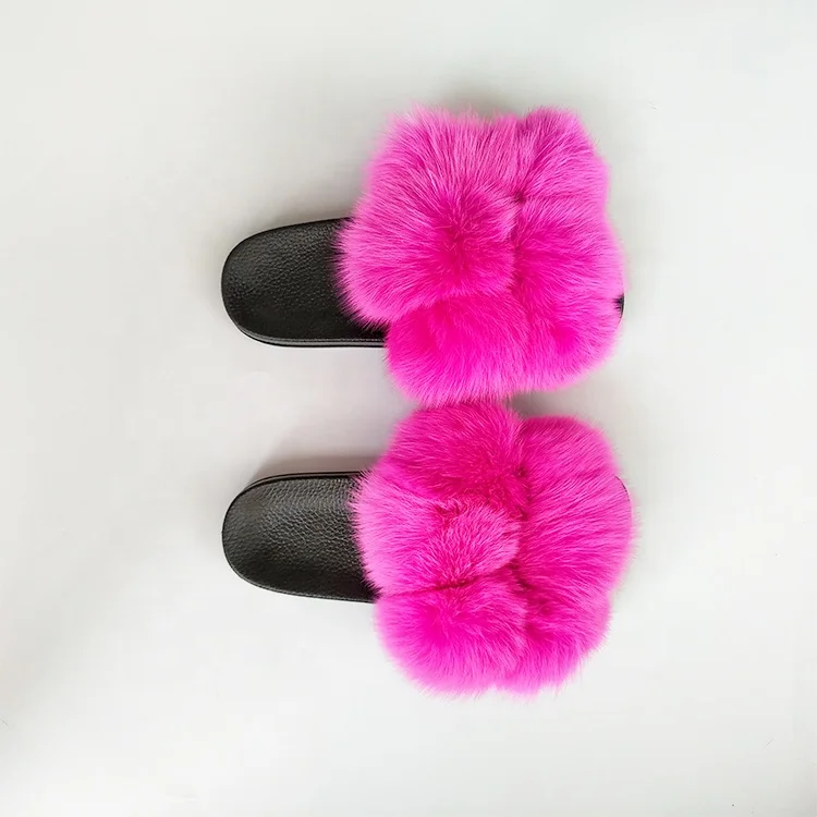 

Custom Made Logo Slippers Package Pompom Ball Closure Set More Fluffy Real Fur Slides women's slippers summer slippers