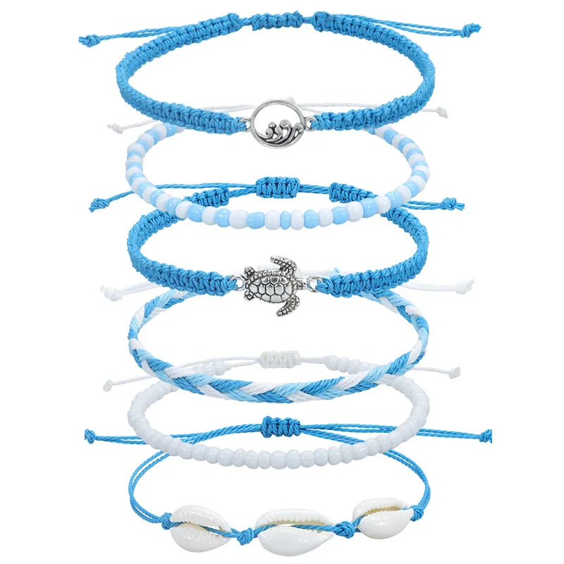 

new Surfer Wave wax String Ankle Bracelets Ocean Wave Turtle Friendship Anklets Bracelets Waterproof Boho Braided Anklets