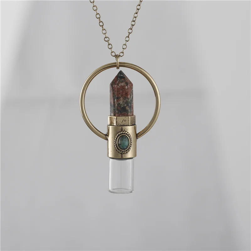 

2021 New Design OEM Natural Colorful Crystal Stone Perfume Bottle Pendant Necklace