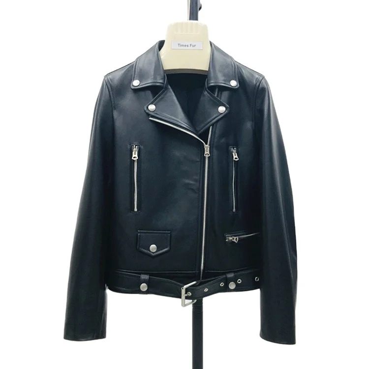 

Custom Italian Design Turn-Down Collar Wome Motorcycle Genuine Sheepskin Leather Jackets For Ladies, Customized color