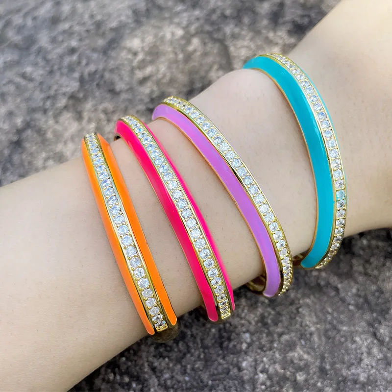 

Hot Selling Jewelry Personalized Bohemian Color Dripping Oil Copper Inlaid Zircon Luxury Bracelet Women Wholesale, Picture