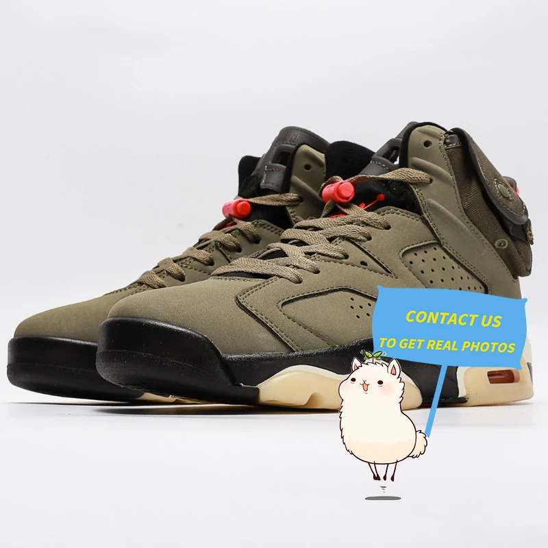 

6th RETRO Travis Scott British Khak Basketball shoes Advanced customization mens sneakers high heel Combat shoes