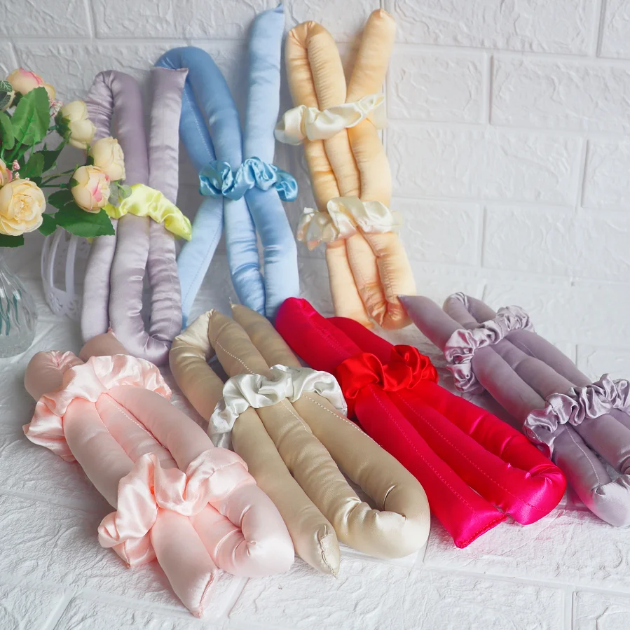 

100% silk wraps curler band ties curls roller roll heatless hair curl silk, 90 color for choose