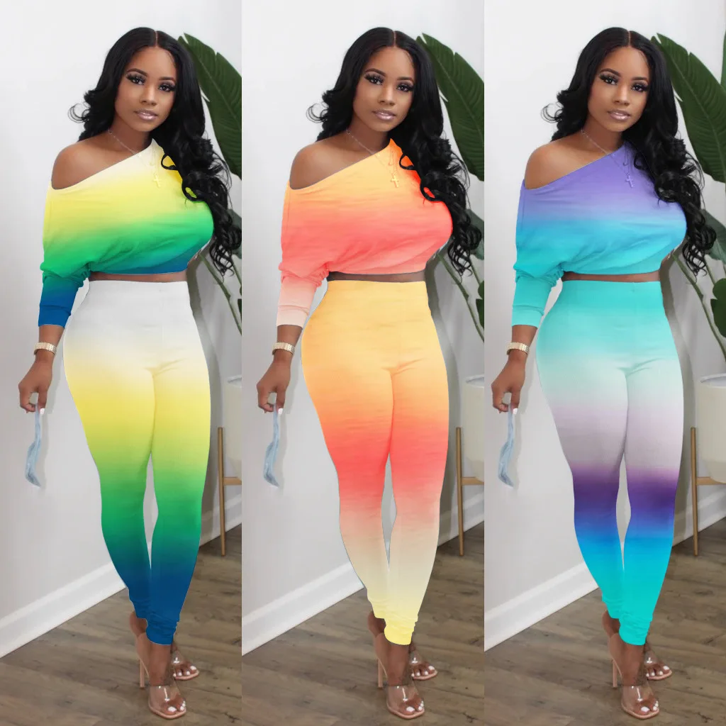 

INS HOT 2021 fashion new ladies tie-dye graffiti trend suit ladies casual suit