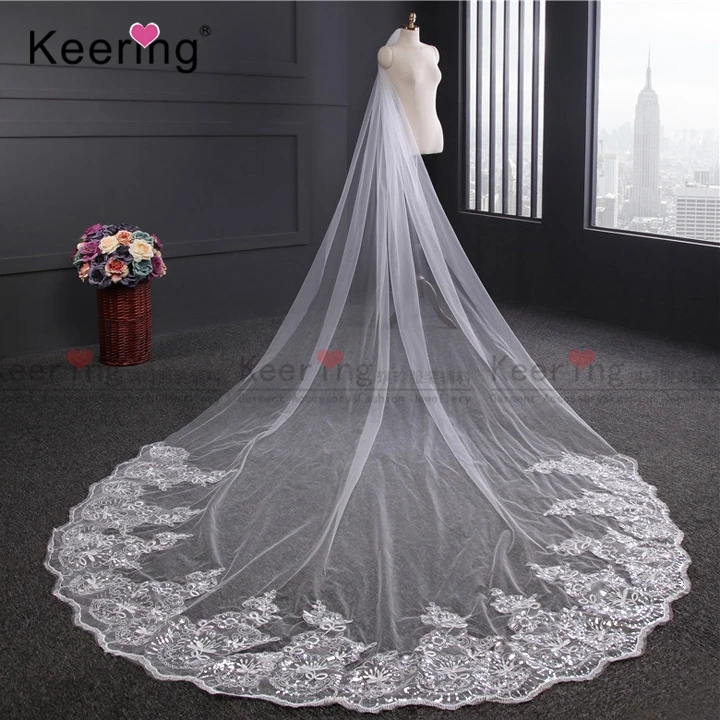 

small quantity Wedding head Bride Veil Long Embroidery Edge Decorative For Bridal Dress WHDA-004