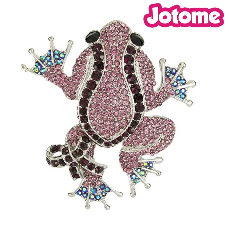 

100pcs a lot Silver-Tone purple Austrian Pink Crystal Art Deco Lovely Frog with Bowknot Animal Brooch, Red green