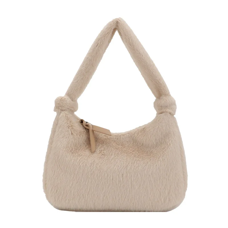 

Wholesale Winter Furry Pure Color Mini Bag Underarm Handbags Casual Fashion Trend Plush Handbags For Women, White, red, green, black, apricot
