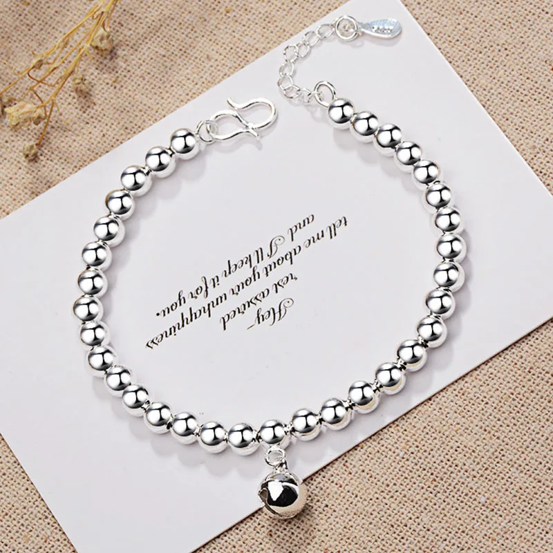 

Round Bead Bracelet Silver Plated Copper Charm Bracelets  For Women Girls Lover Birthday Valentines' Day Gift, As shown