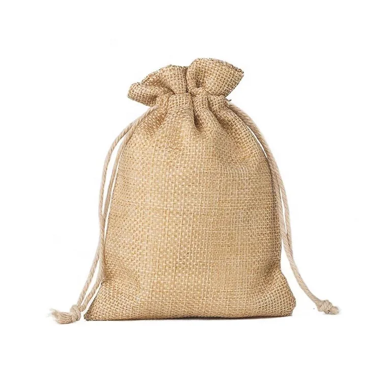 

Wholesale eco-friendly recycled custom logo printed coffee jute burlap drawstring bag small, Customized color
