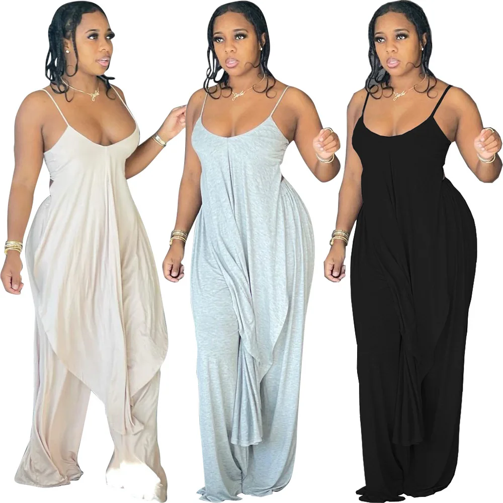 

10301-MX19 Spaghetti straps wide leg plus size jumpsuits women sehe fashion