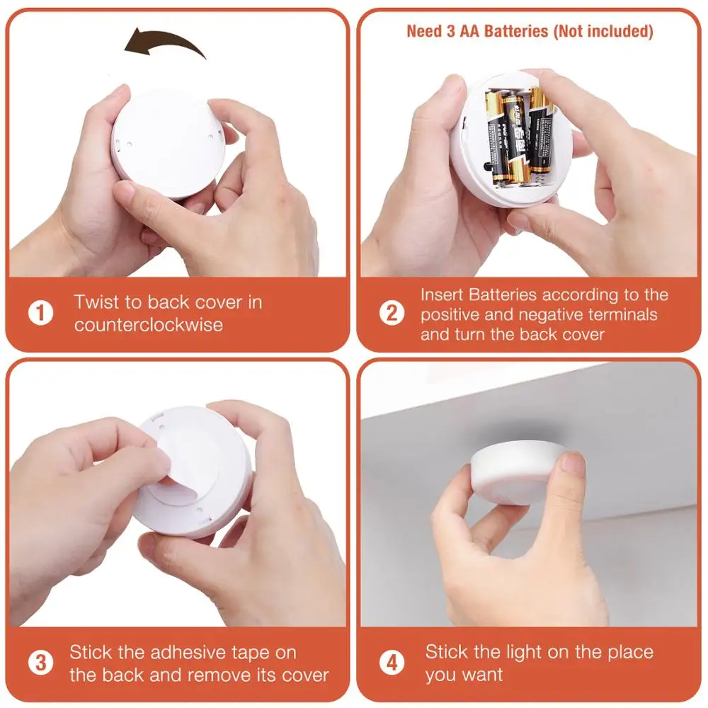 
New Big Round Shape Wireless Battery Powered Dimmable Kitchen Under Cabinet Lighting Led Cabinet Light With Remote Control 