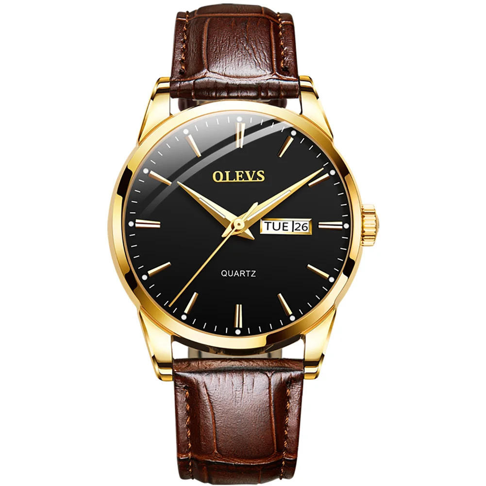 

Olevs 6898 Hot Sale Stock Wrist Leather Strap Luxury Waterproof Casual Luminous Large Custom Date Quartz Belt Mens Watch