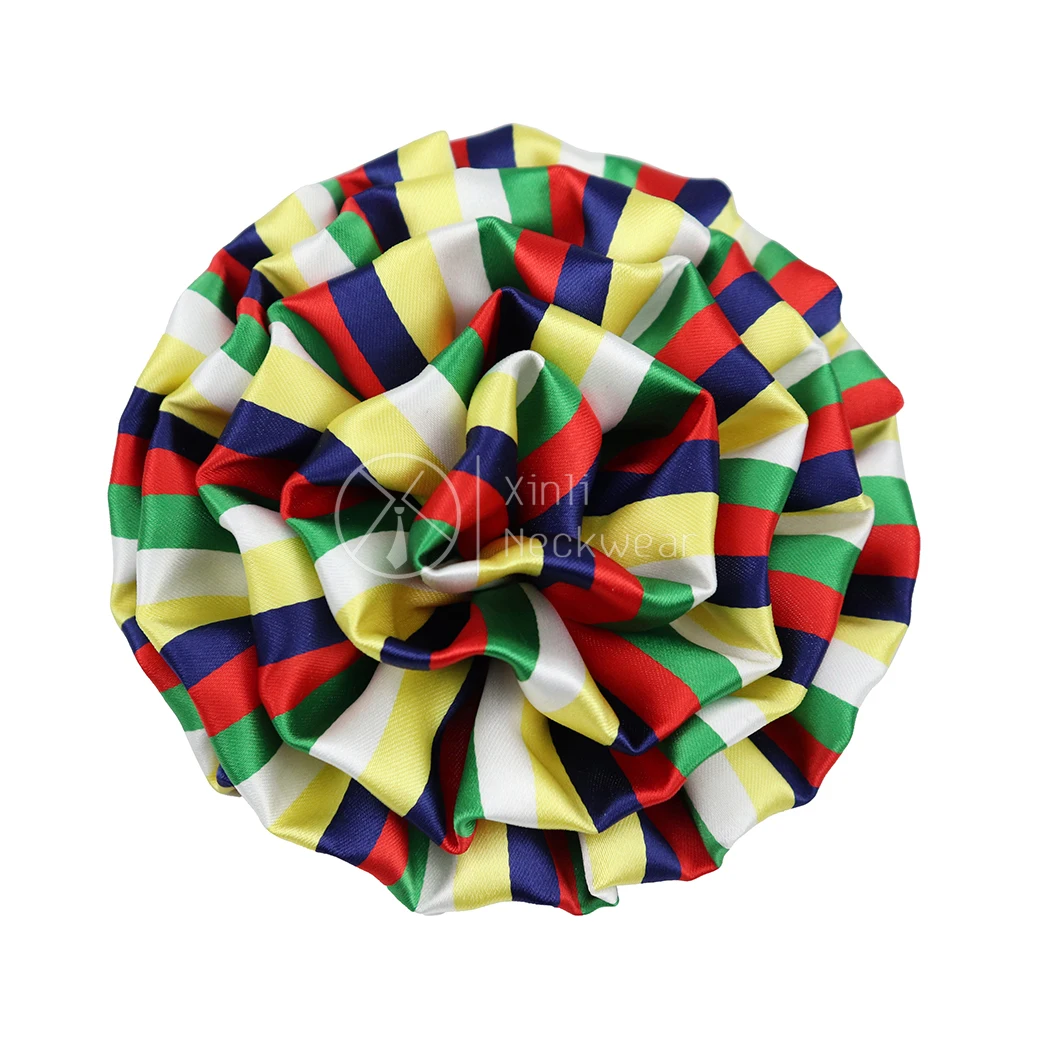 

Custom Design Colorful Lapel Pin Rainbow Striped Polyester Satin Fabric Flower Corsage Custom Brooch Women