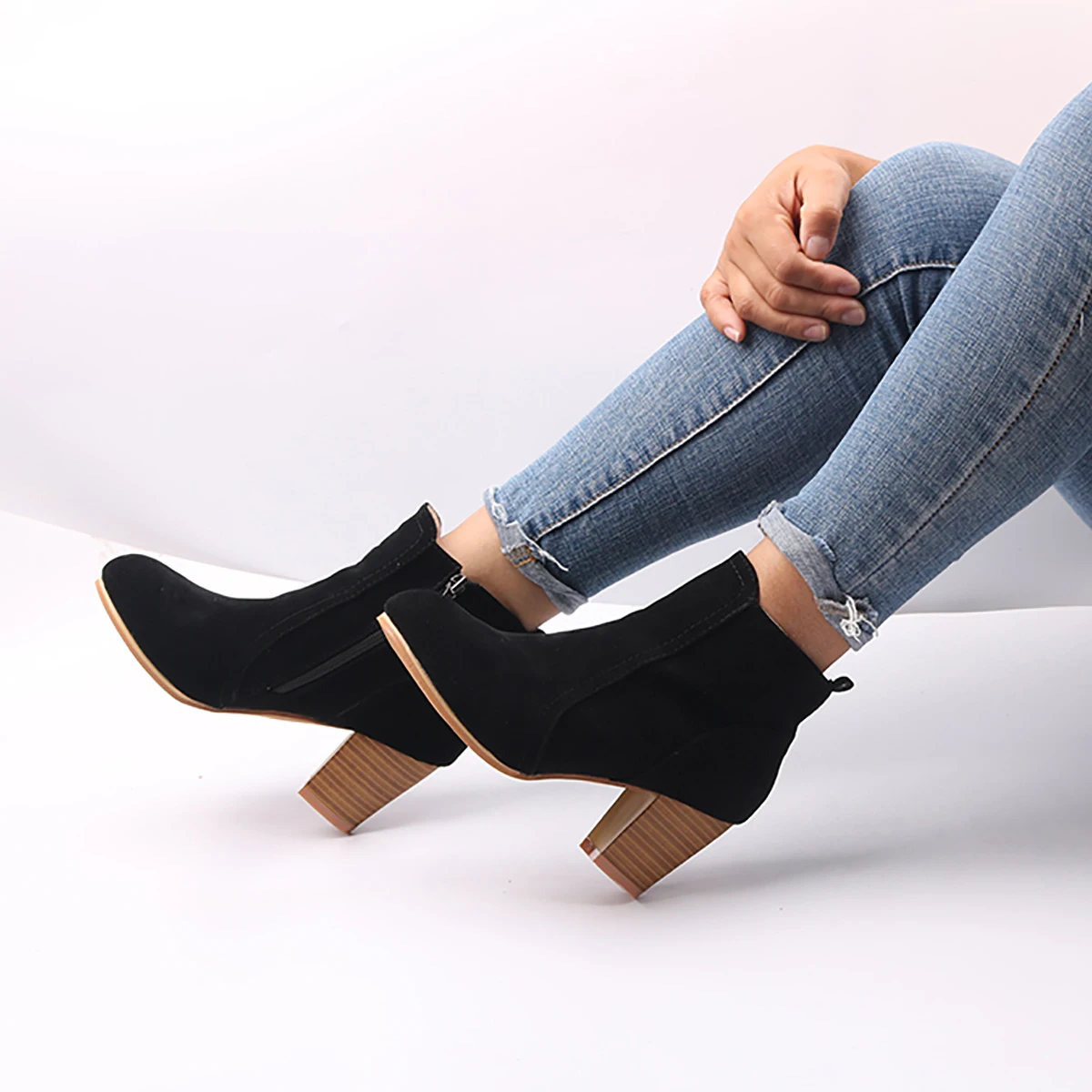 

Matte Pu Leather Zipper Women's Boots Booties Women Fall Ankle Winter Boots High Chunky Heel Boots Women Shoes