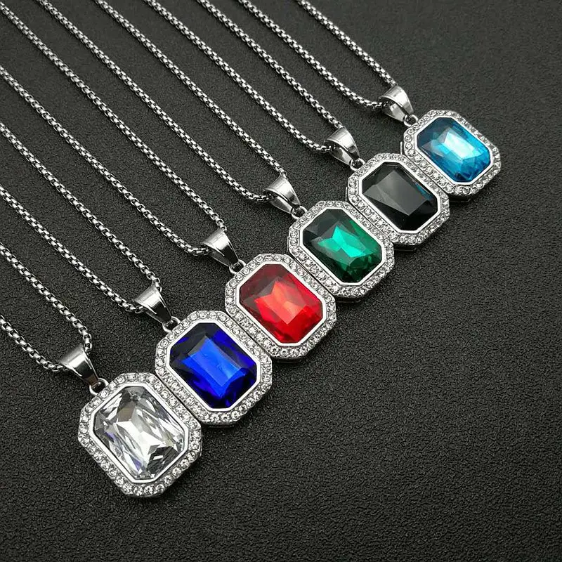 

Men Big Diamond Rhinestone Necklace Chunky Colorful Hip Hop Jewelry Necklace New Statement Necklace Fashion, 18k gold plated