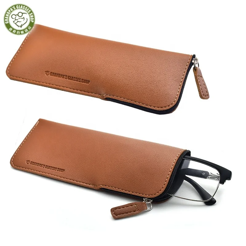 

Portable Vintage Versatile Custom Logo Zippered Coin Pouch Sleeve Leather Eyeglasses Holder Sunglasses Pouches Bag Glasses Case