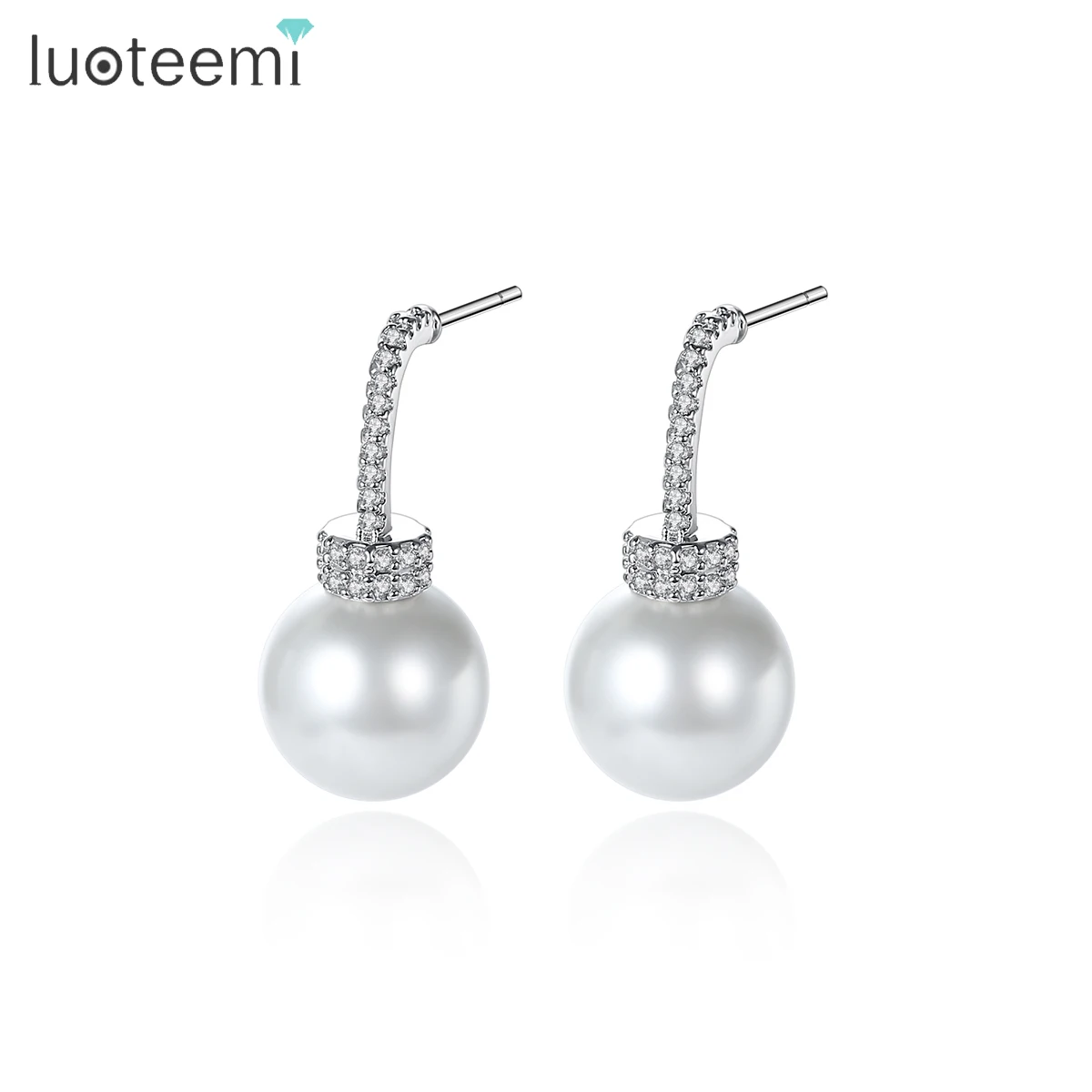 

LUOTEEMI Pearl Drop Woman Statement Korean Fashion Jewelry Trendy Bridal Lady Zircon Earing Elegant Earring