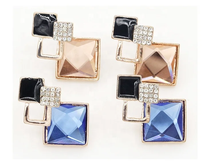 

Rhombus Crystal Geometric Stud Earrings Square Step Multilayer Stud Earrings by JH, Picture