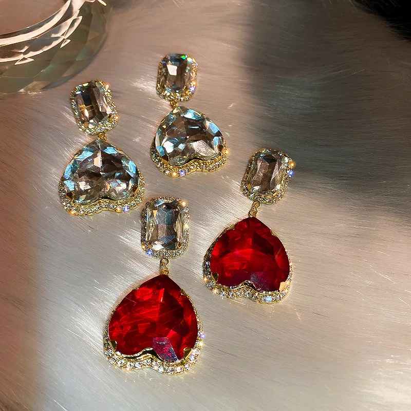 

Luxury Wedding Party Jewelry Big Shining Diamond Drop Earrings S925 Silver Needle Crystal Rhinestone Heart Earrings
