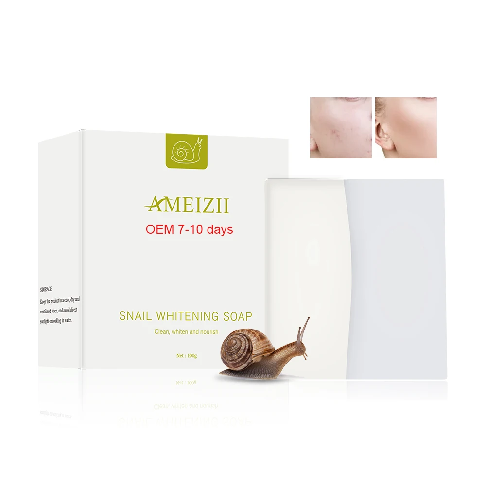 

OEM ODM Snail Extract Soap Face Cleansing Whitening Care Bath Soap Savon Blanchissement Acne Removal Brighten Organic Bath Soap